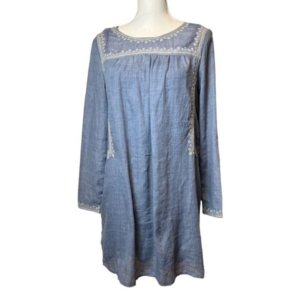 Listicle Women's Prairie Dress Chambray Embroidery Lined Pintuck Size Small